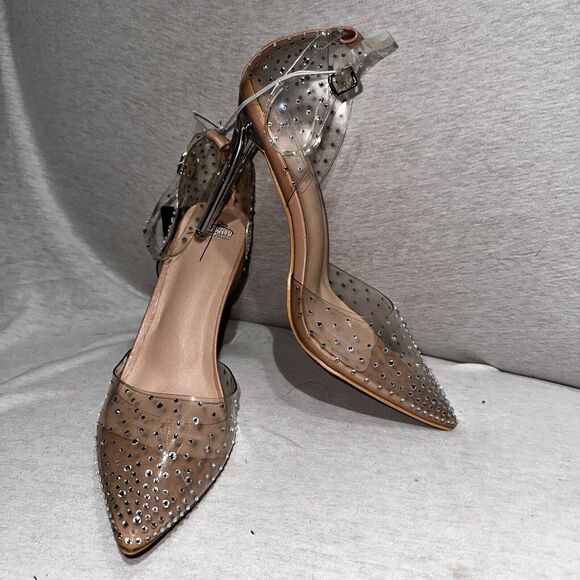 Bisou Bisou Crystal Studded Bejeweled Clear Lucite Pointed Pumps Heels Sz 10 NEW - Picture 1 of 12